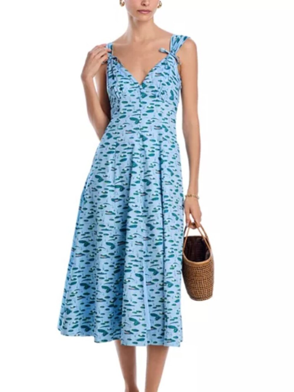 The White Lotus x AQUA Printed Tie Shoulder Midi Dress